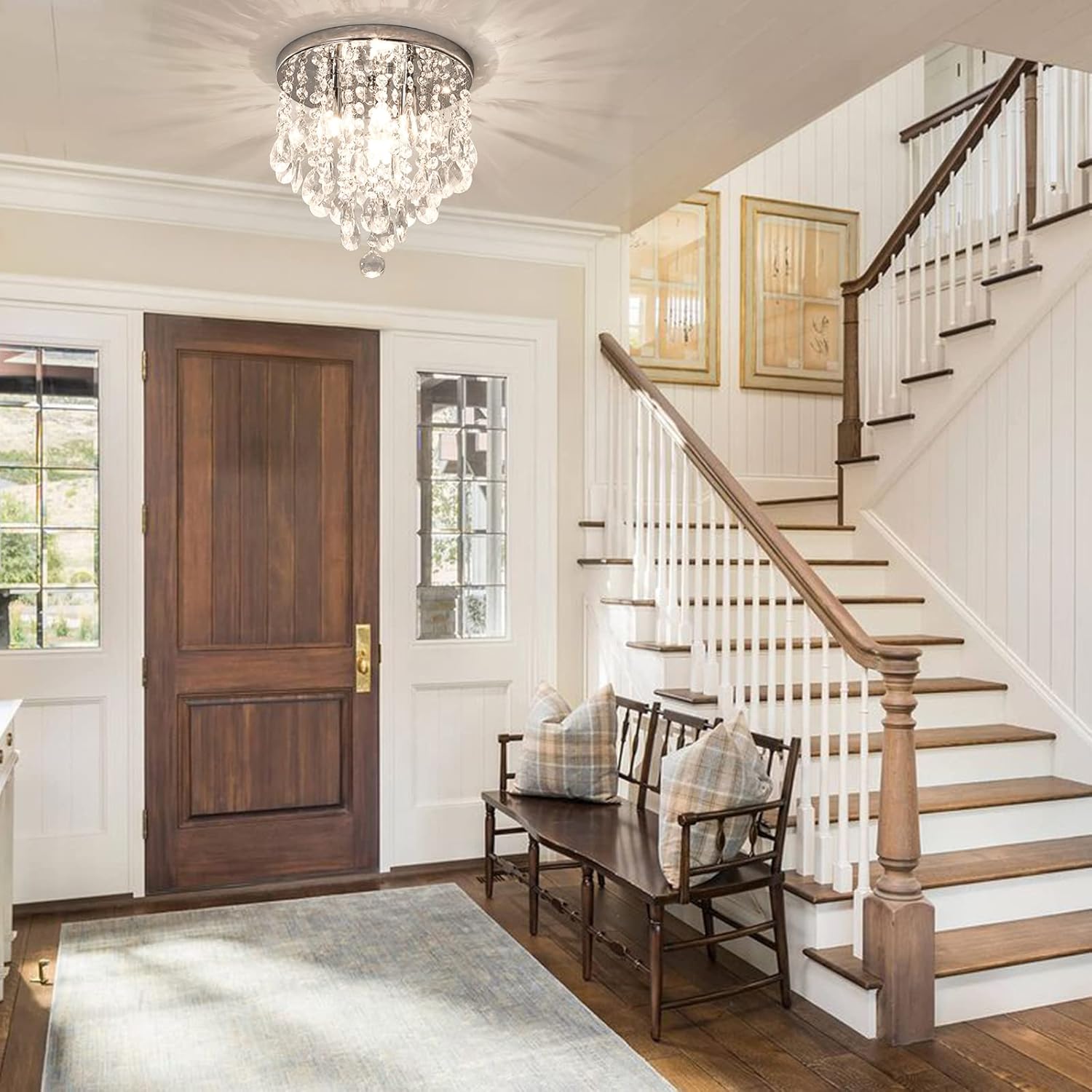 3-Light Modern Small Chandelier G9 Base, Mini Crystal Flush Mount Ceiling Light Fixture Silver Finish, Ideal for Bedroom, Kitchen, Closet, Bathroom, Hallway (Chrome)