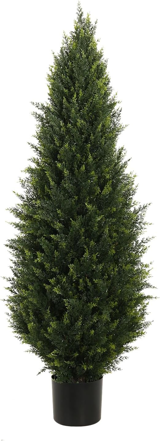 5.2FT (63") Artificial Cedar Outdoor Artificial Shrub UV Resistant Foliage Potted Home Office Various Interior Porch Plants Artificial Outdoor Trimmed Topiary Trees