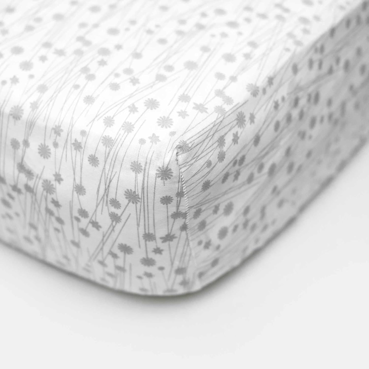 SheetWorld Baby Fitted Square Play Yard Sheet Fits Joovy 38 x 38 inches, 100% Cotton Woven Sheet, Unisex Boy Girl, Grey Floral Stems, Made in USA