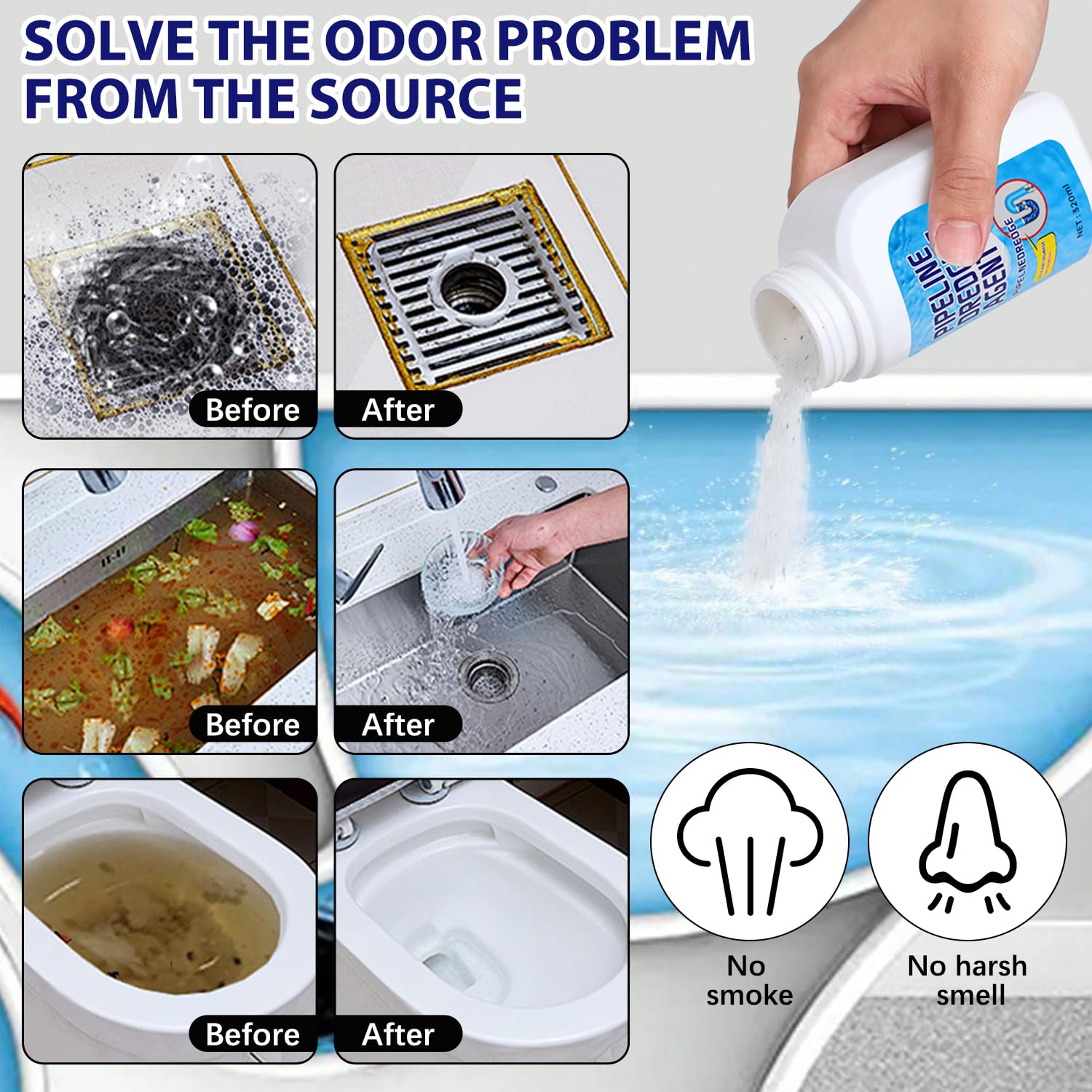 Pipeline Dredging Agent,Drain Clog Remover Agent,Powerful Quick Cleaning Drain Toilet Cleaner Tool, Kitchen Unblocker,Unclog Toilet Clog And Kitchen Sink Pipe Unblocker Powder 320ml (1 PCS)