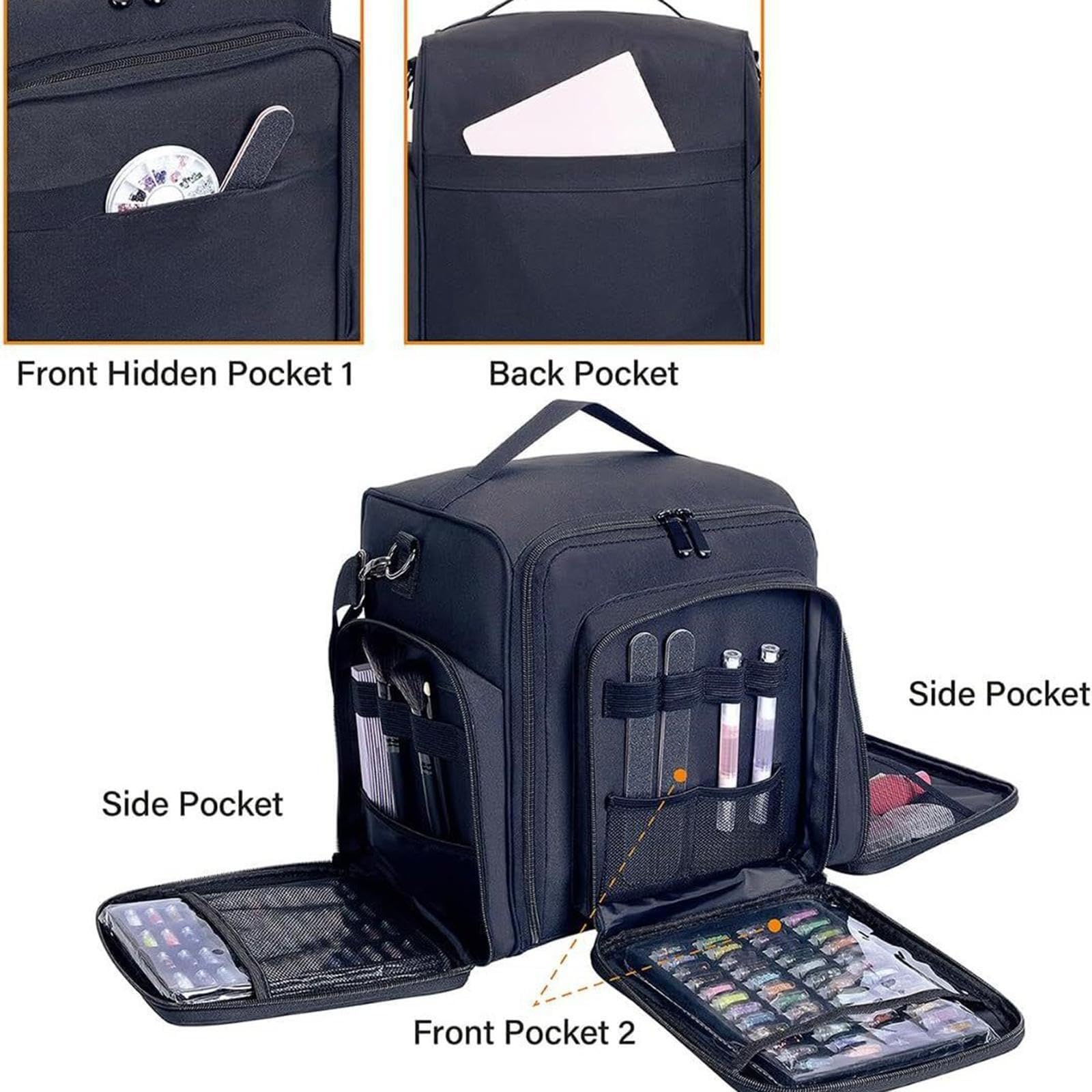 Estuche organizador para esmaltes de uñas con capacidad para 60 frascos Estuche de maquillaje portátil de viaje con bolsa desmontable y asa