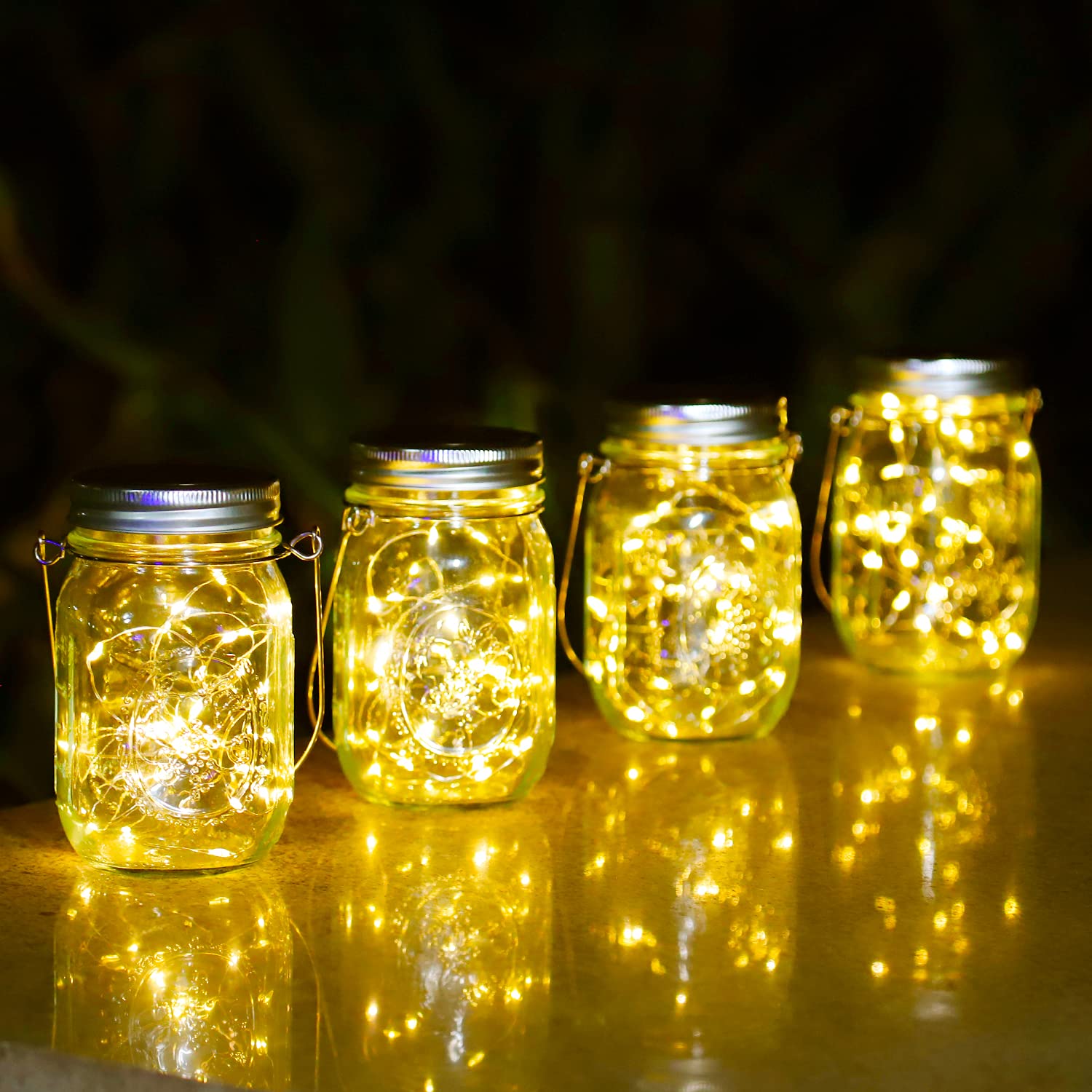 Vindany Lanterne Solari da Esterno - 4 Pezzi Lanterna Solare Esterno 30LED, Impermeabile IP65 Lampada Solare Barattolo Auto On Luci Solari da Giardino per Terrazza Patio Festa Bianco Caldo
