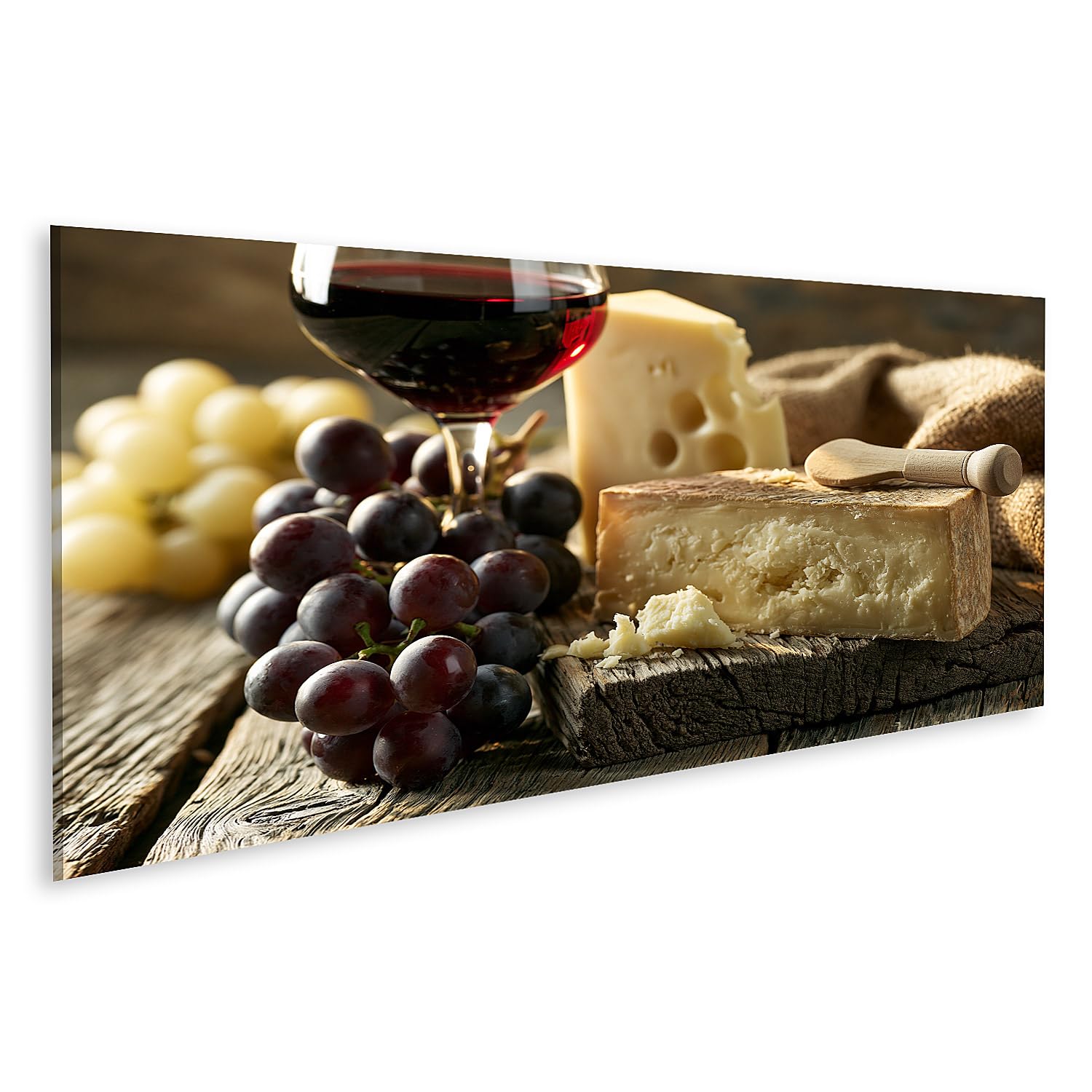 Nature morte vin et fromage : tableau panoramique de qualité