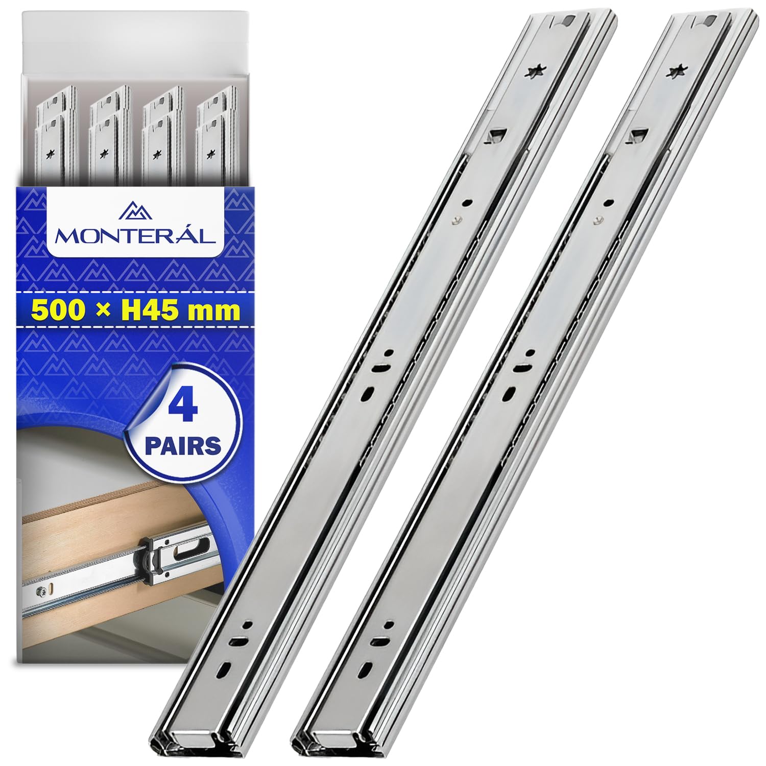 4 Pares Guias Correderas para Cajones con Rodamientos de Bolas 500x45 mm