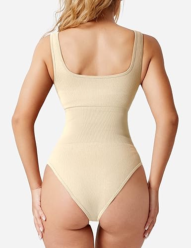 Miniatura 4 de YEOREO Body brillante para mujer, acanalado, sin mangas, con cuello cuadrado, sexy, moldeador