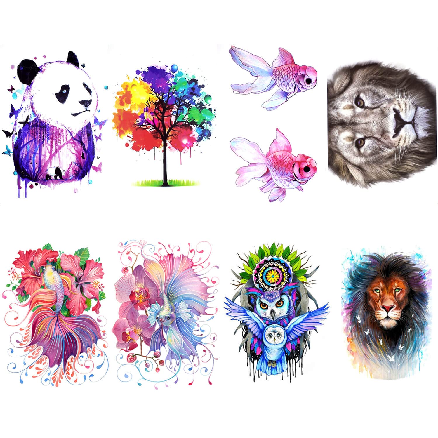8 Sheets Colorful Fish Panda Owl Temporary Tattoo Sticker Waterproof Long Last Fake Tattoo for Kids Women