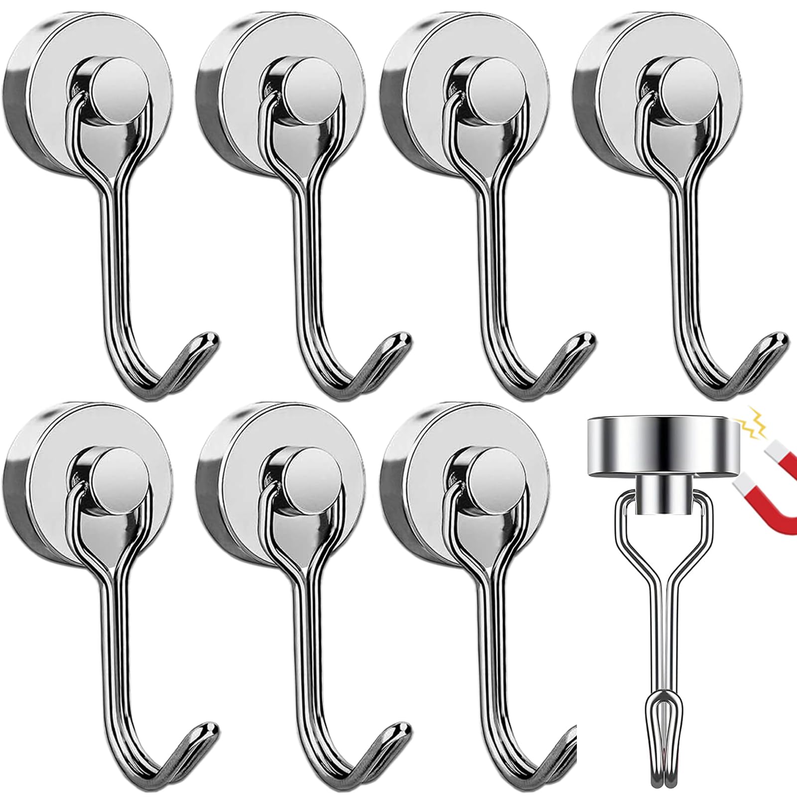 8 Pezzi Ganci Magnetici, 15KG/33LBS Magnete Con Ganci, Neodimio Calamite Gancio Magnetico per Frigorifero, Ruotabile Potenti Neodimio Calamite Ganci per Cucina, Magazzino, Esterno