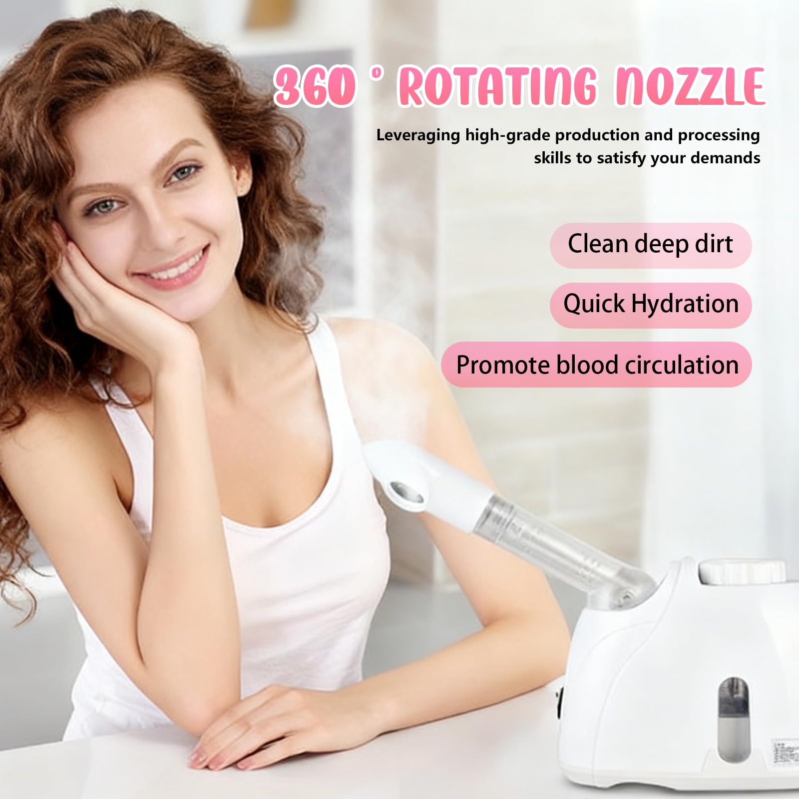 Vapor facial, sauna facial Nano iónico, humidificador caliente, vapor facial caliente, vapor facial para spa, sauna o salón, spray giratorio 360°, blanco