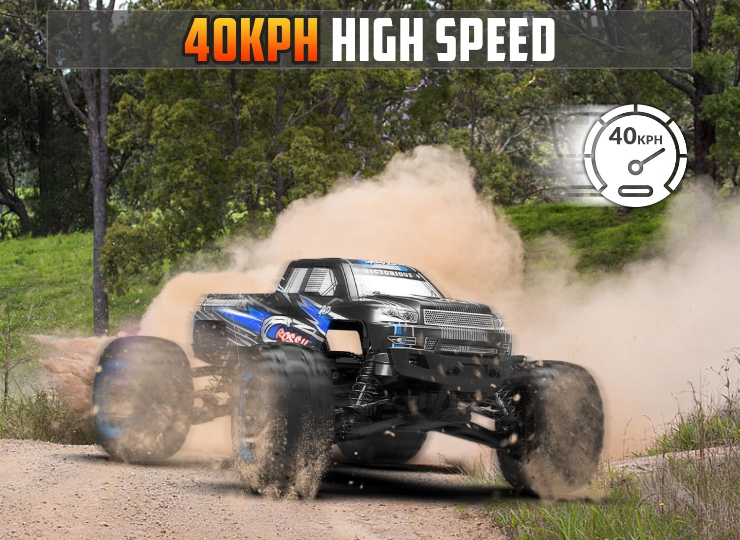 RACENT Op afstand bestuurbare auto, 2,4 GHz 1:16 proportioneel 4WD 45 km/u, hobby, offroad, monster, RC truck, waterdichte RC Truggy RTR terrein, speelgoed, groen