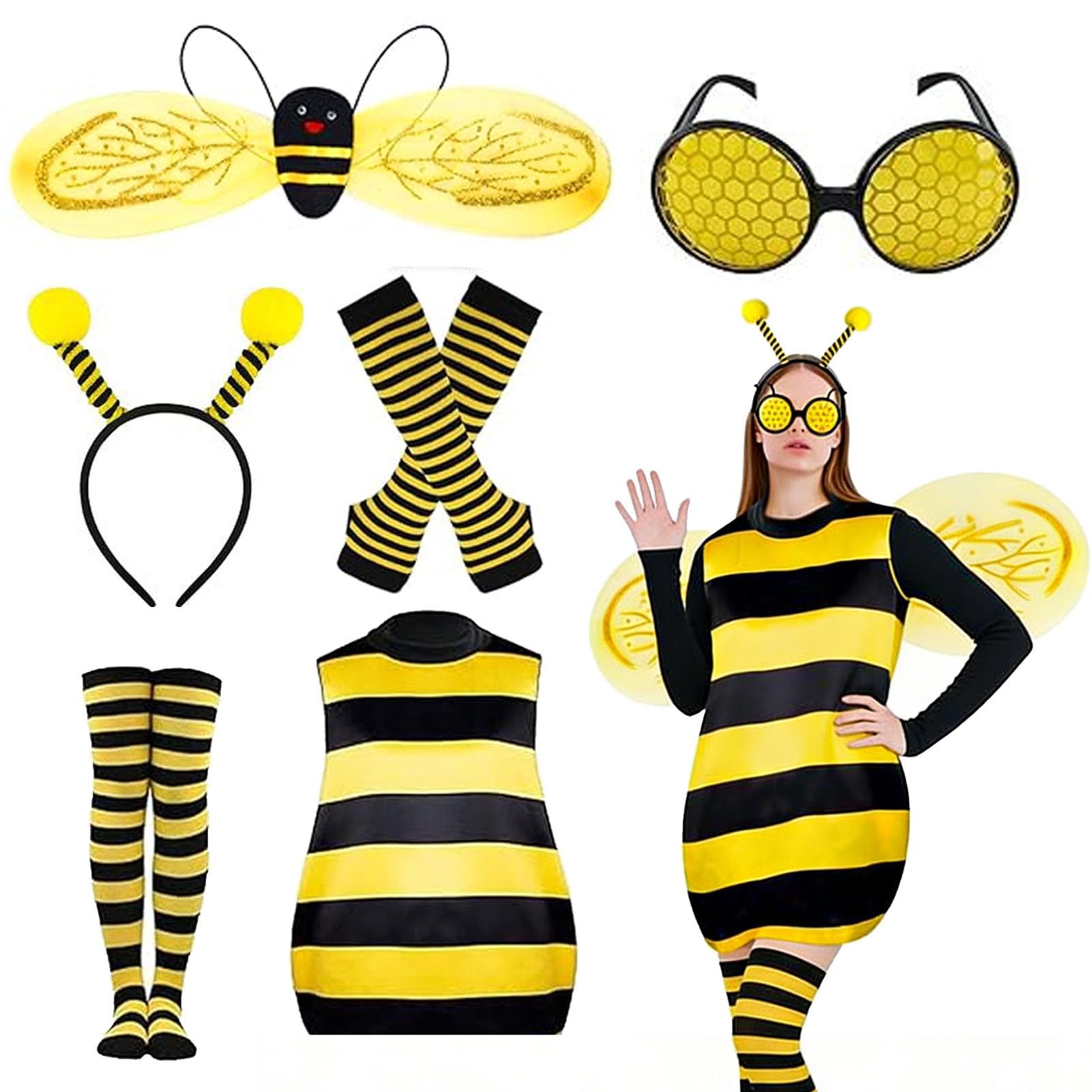 FCYQSD Bee Costume Set for Adults Bee Costume for Women Carnival Halloween Cosplay Party (XL), Blue