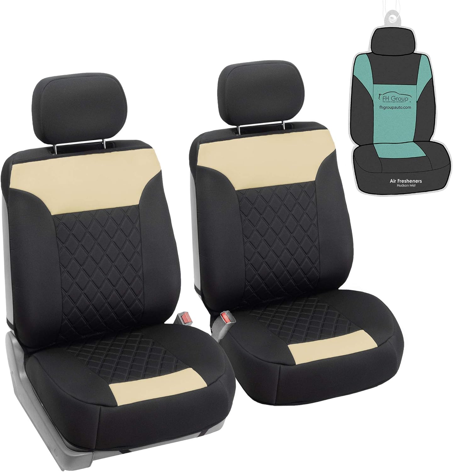 FH Group Car Seat Cover Cushion - 2 Pack Seat Covers for Cars Trucks SUV, Beige Black Neosupreme Car Seat Cushions, Car Seat Cover Cushion, Universal Fit Car Seat Protector