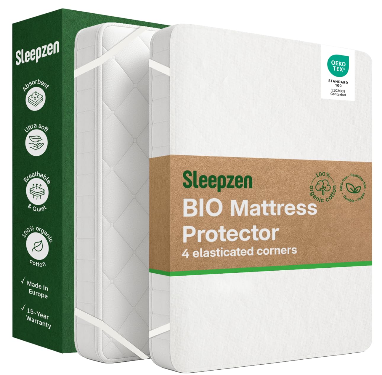 SLEEPZEN - Mattress Protector Super King Size Bed (180x200cm) 100% Organic Cotton Fleece Certified Oeko-Tex - Naturally Anti-Mite & Antibacterial, Hypoallergenic - Made in Portugal - Flat Sheet Format โ image 1