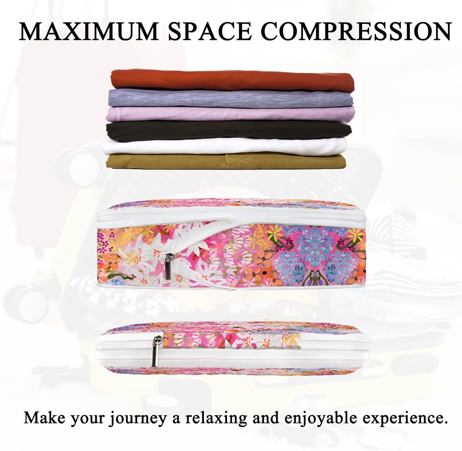6 Pcs Compression Packing Cubes Waterproof Suitcase Travel Bag Luggage Backpack Organizer Travel Cubes for Packing-Small Floral Print