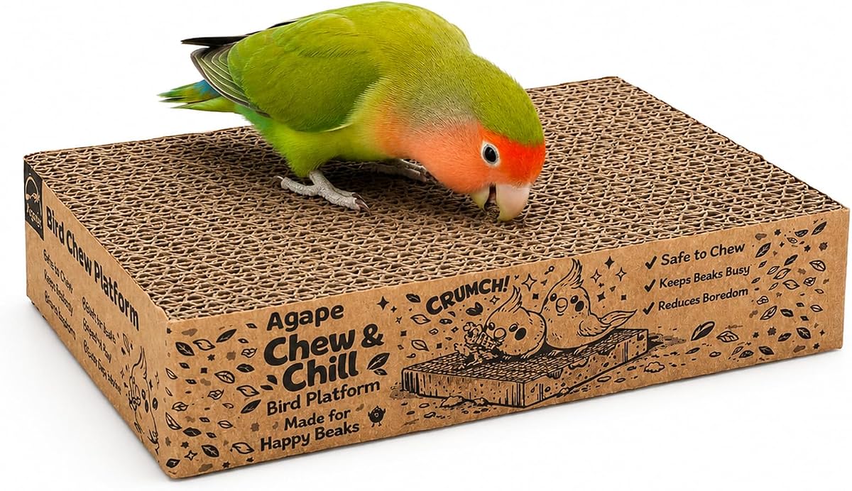 Shreddable Bird Cardboard Platform, Natural Parrot Chew Toy and Perch | Safe Cage Mounted Paper Toy Accessory for Budgies, Lovebirds, Quakers, Cockatiels & Conures, Supports Beak & Foot Health