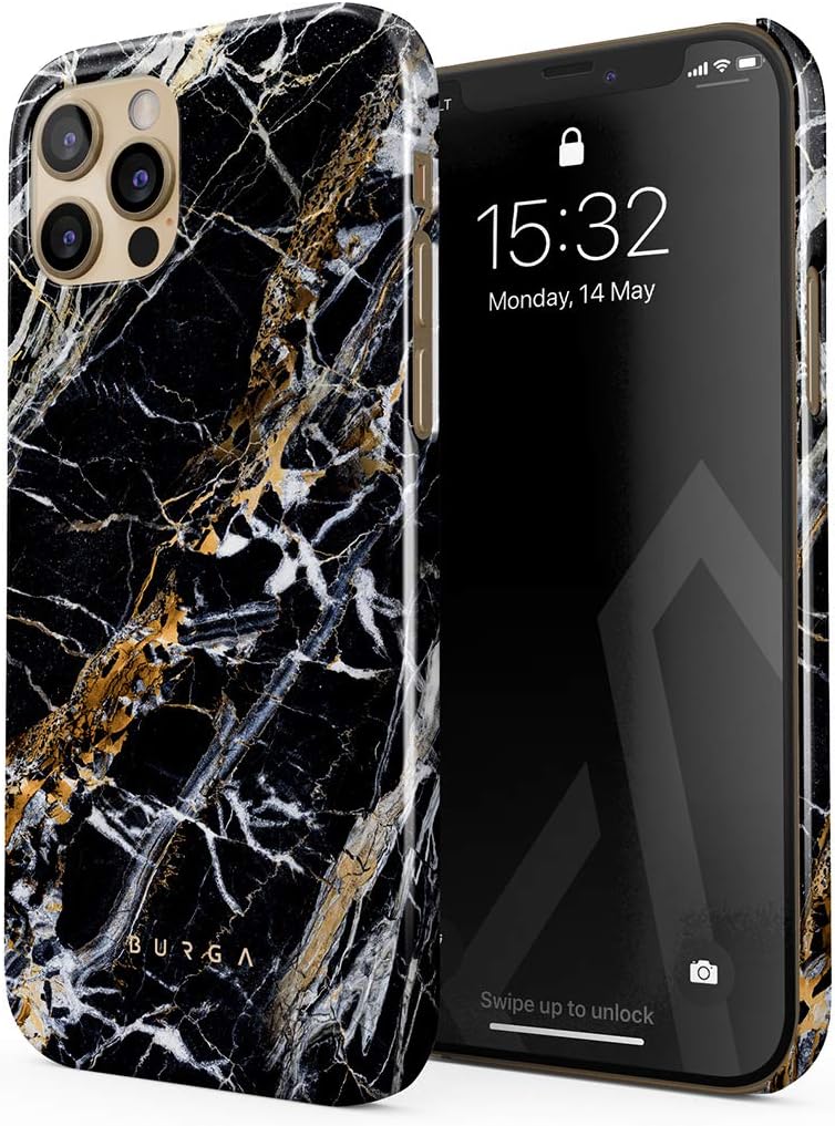 Amazon Com Burga Phone Case Compatible With Iphone 12 Pro Max Black And Gold Onyx Marble Golden Stone Cute Case For Women Thin Design Durable Hard Plastic Protective Case Cell Phones