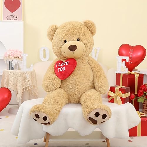 Miniatura 7 de Oso de peluche gigante de corazón rojo de 6 pies, oso de peluche grande con bordado I Love You para novia, Navidad, cumpleaños, regalos enormes de