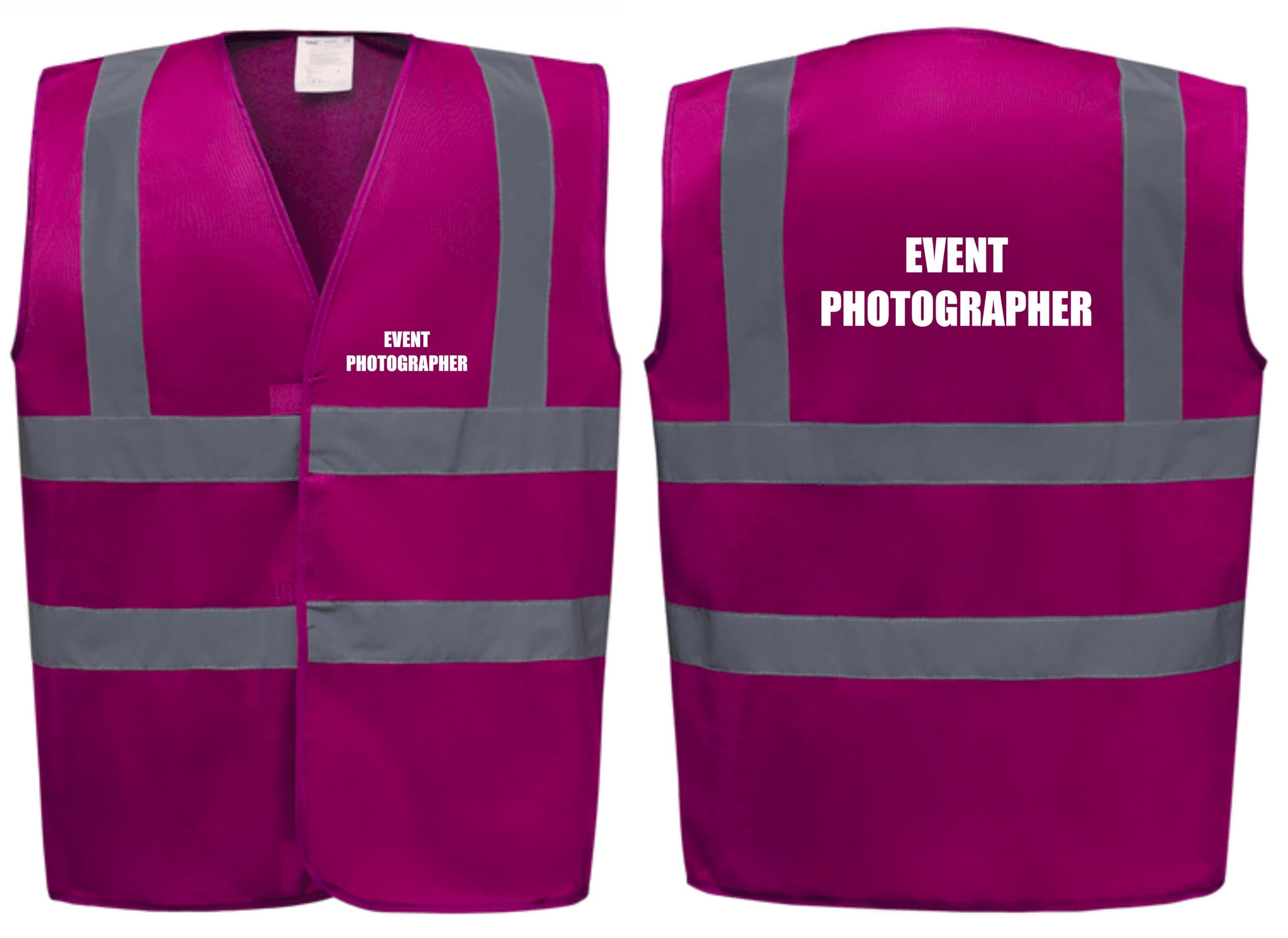 Brook Hi Vis Premium Safety Vest - EVENT PHOTOGRAPHER Printed Front & Back, Event Management High Viz Waistcoat, Available in 14 Colours, Festivals (Raspberry, Large)