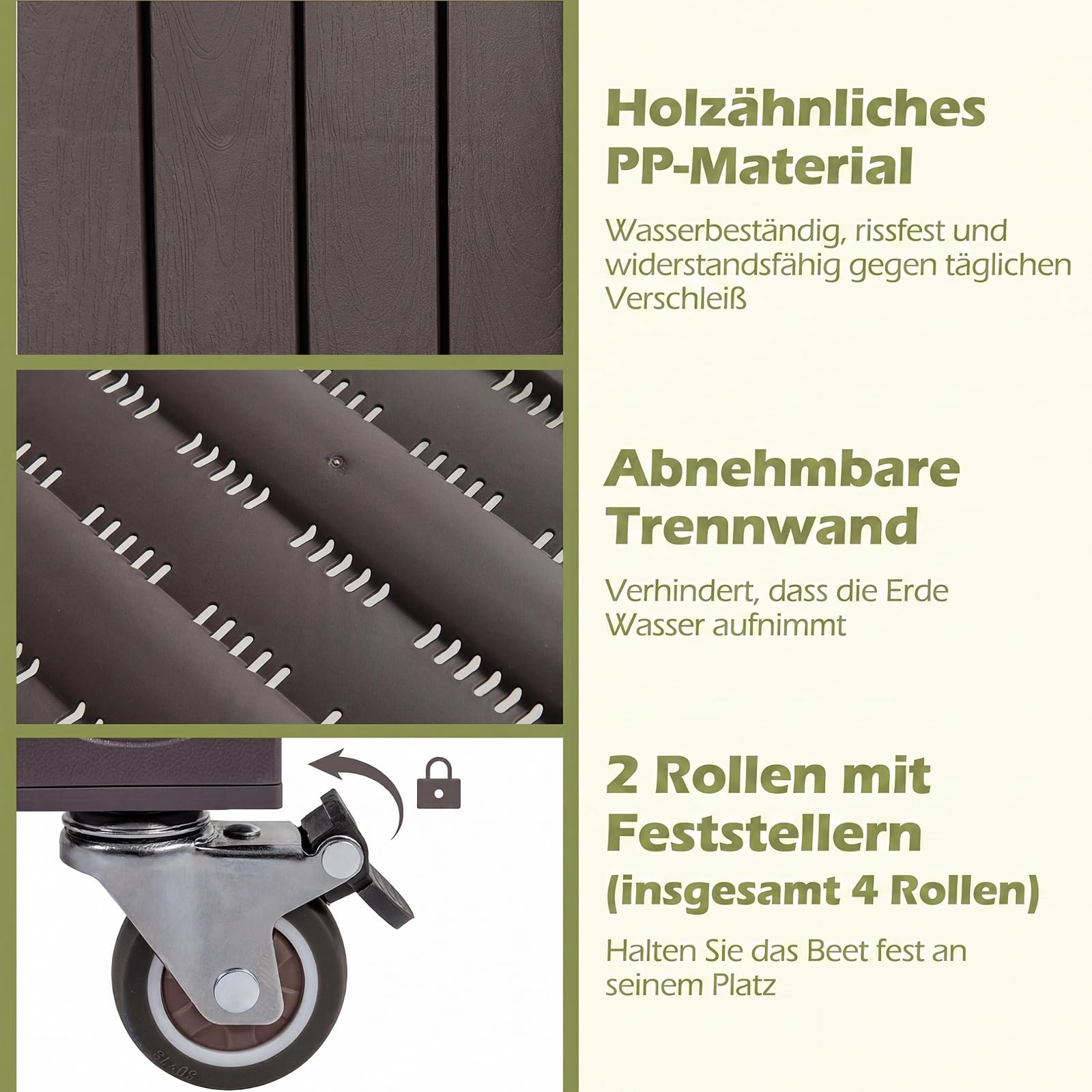 GOPLUS Hochbeet mit Rollen & Ablageregal, erhöhtes Gartenbeet mit Ablauflöchern, wasserfester Pflanzkasten aus Kunststoff & Metall, Kräuterbeet für Garten, Balkon & Terrasse, 108 x 44 x 88,5 cm