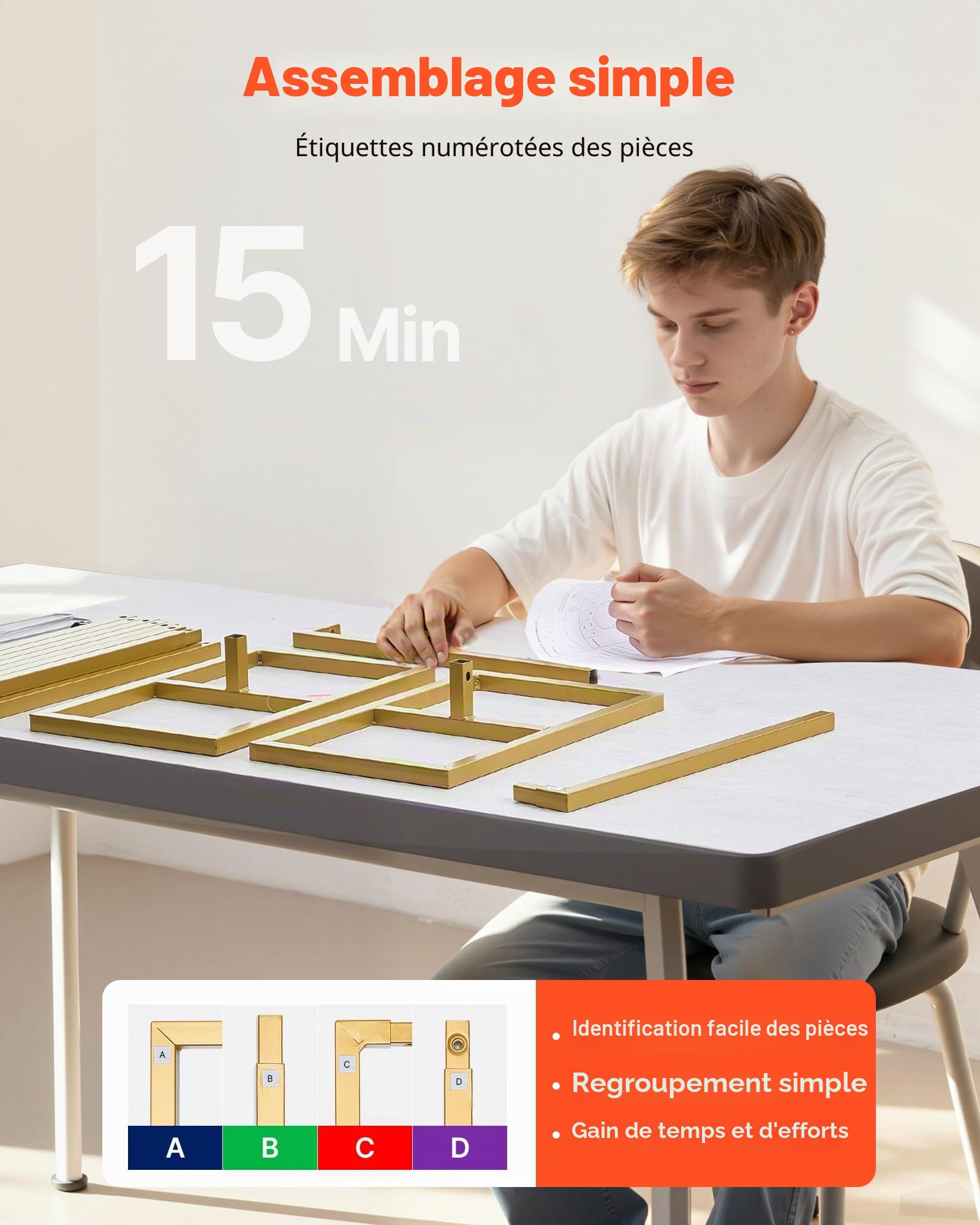 VEVOR Arche de Mariage Carré 2,4 x 2,4 m Support de Fond Arche Stable en Métal avec Tubes Carrés pour Décoration de Mariage, Anniversaire, Remise de Diplômes, Fêtes, Cérémonies, Célébrations, Doré