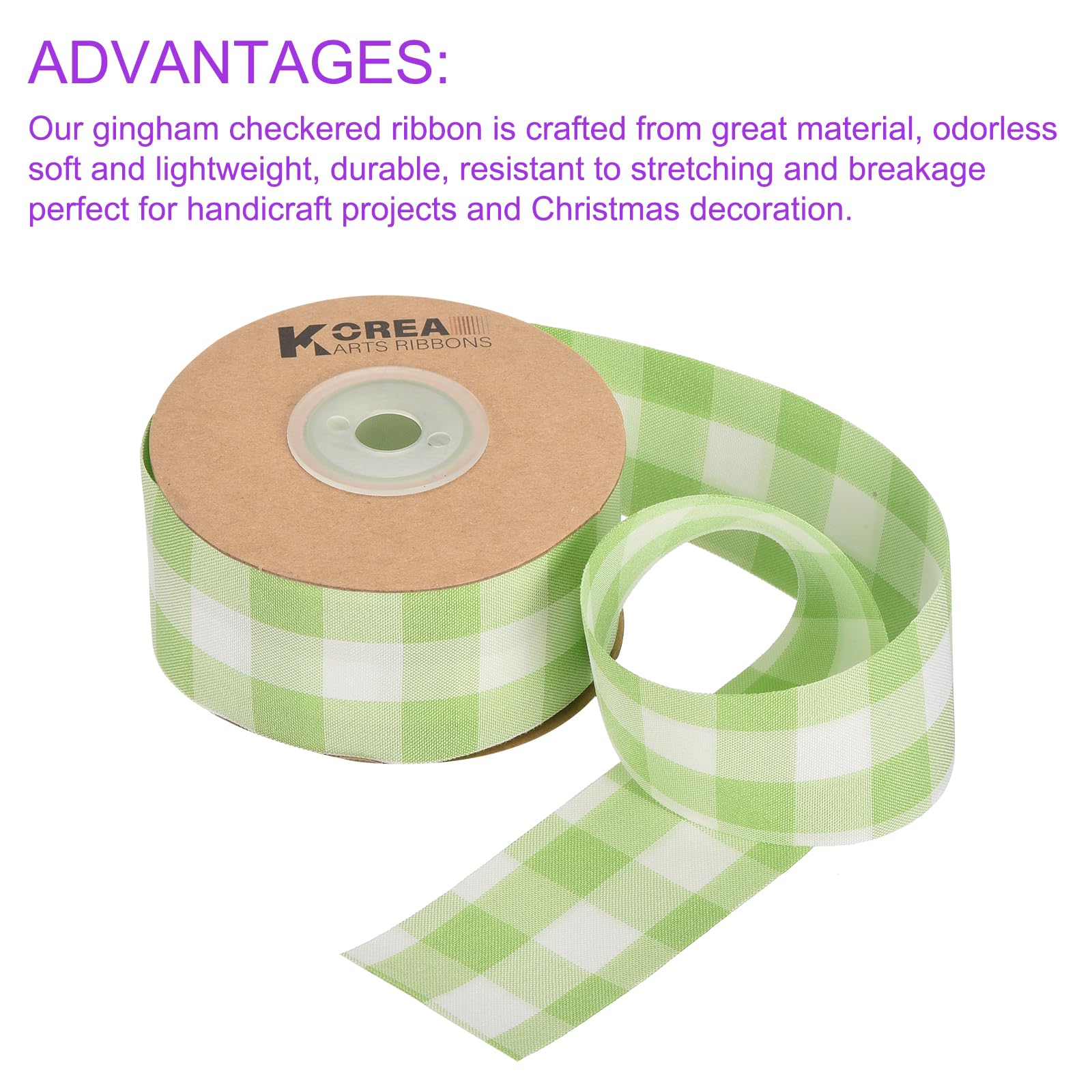 Wstążka w kratkę Buffalo Gingham o grubości 1,6 cala, 10 jardów do pakowania prezentów, rękodzieła i dekoracji DIY(Green White)