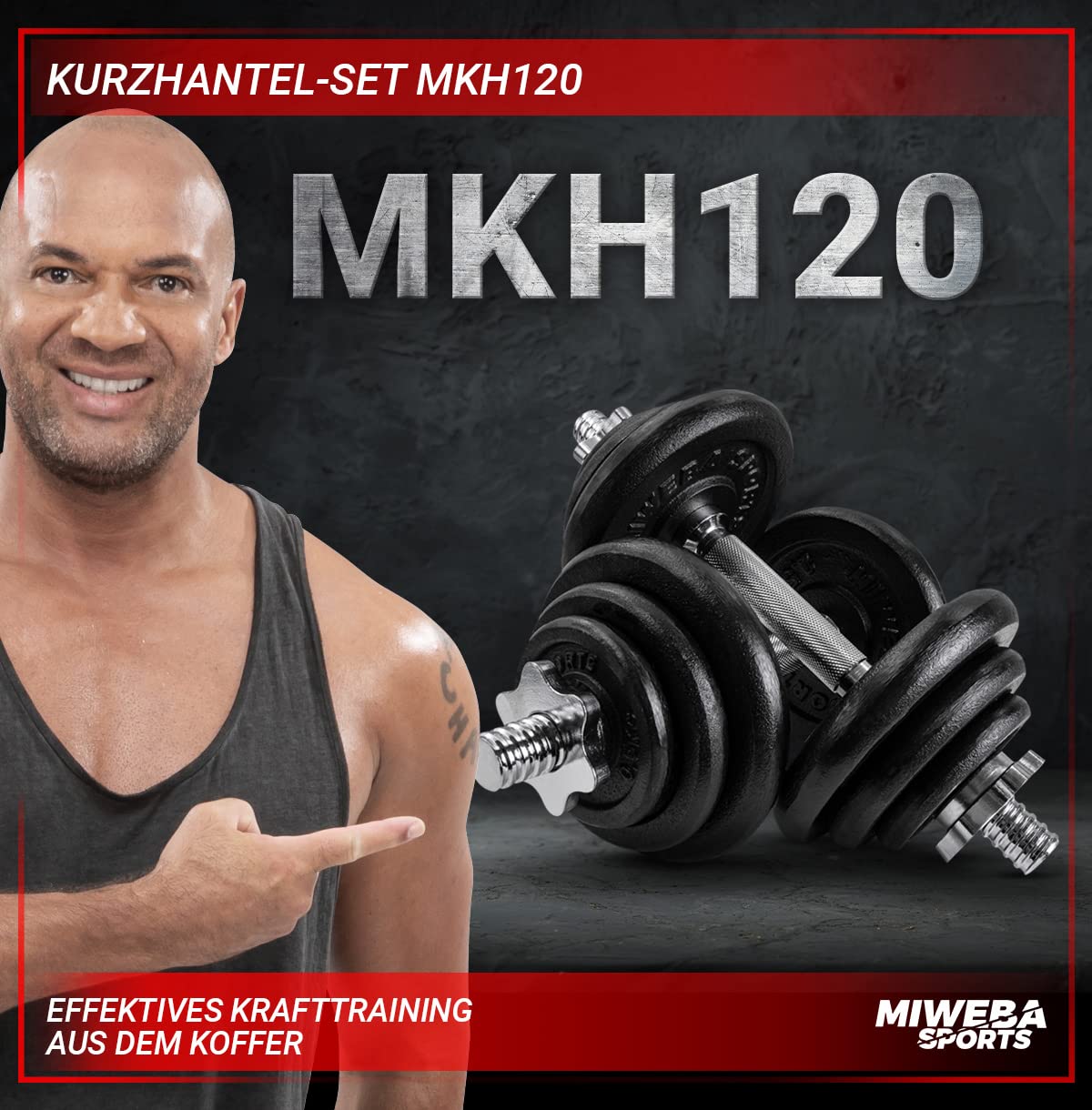 Miweba Sports Hantelset MKH120 | 20kg - 𝐏𝐫𝐨𝐟𝐢 Hanteln mit Koffer - Frauen und Männer - Hantel Set - Hantelkoffer - Kurzhanteln - Gusseisen Hantelscheiben - Ergonomischer Griff - Einzelhanteln