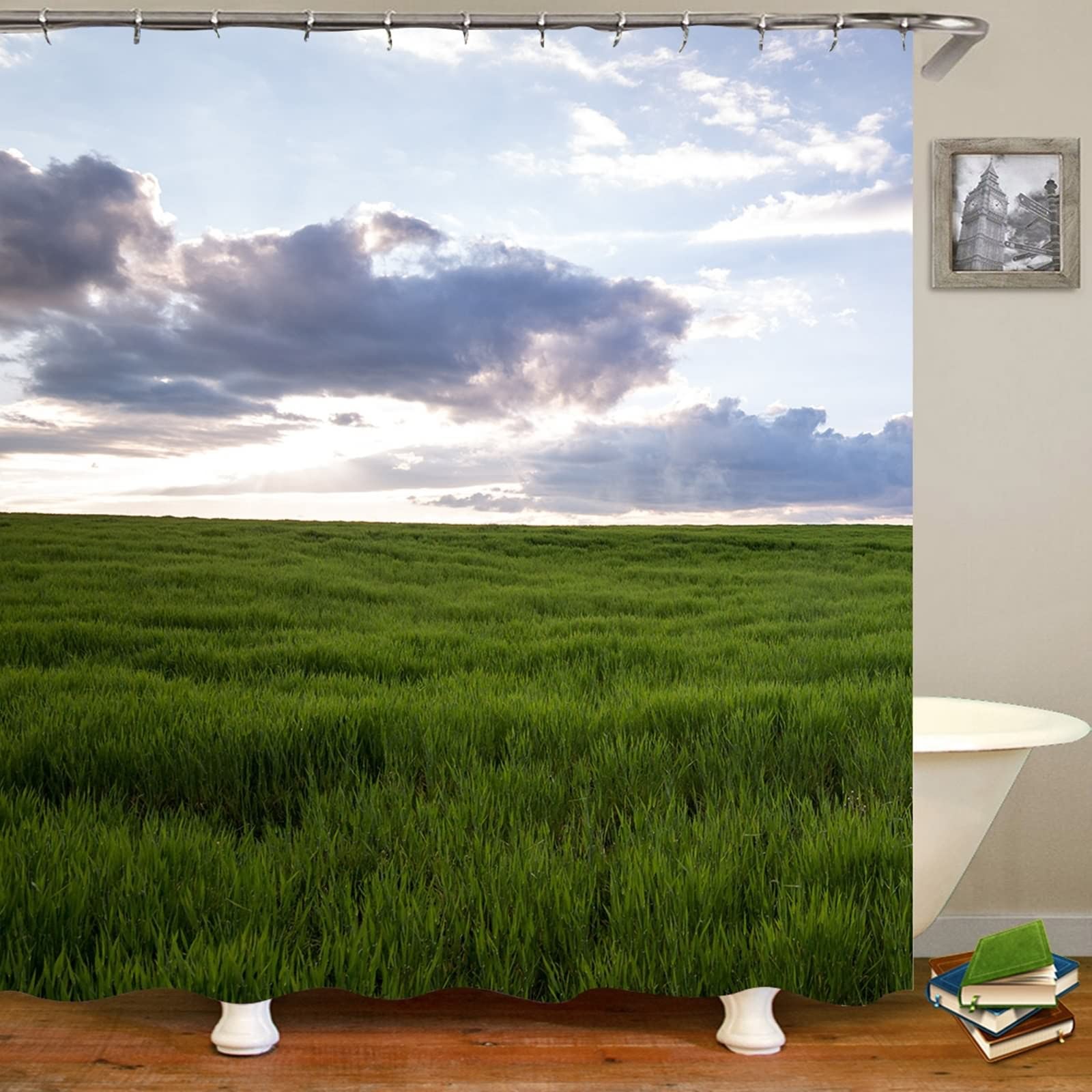 Rideau de douche KnSam prairie et nuages en polyester 165x180cm
