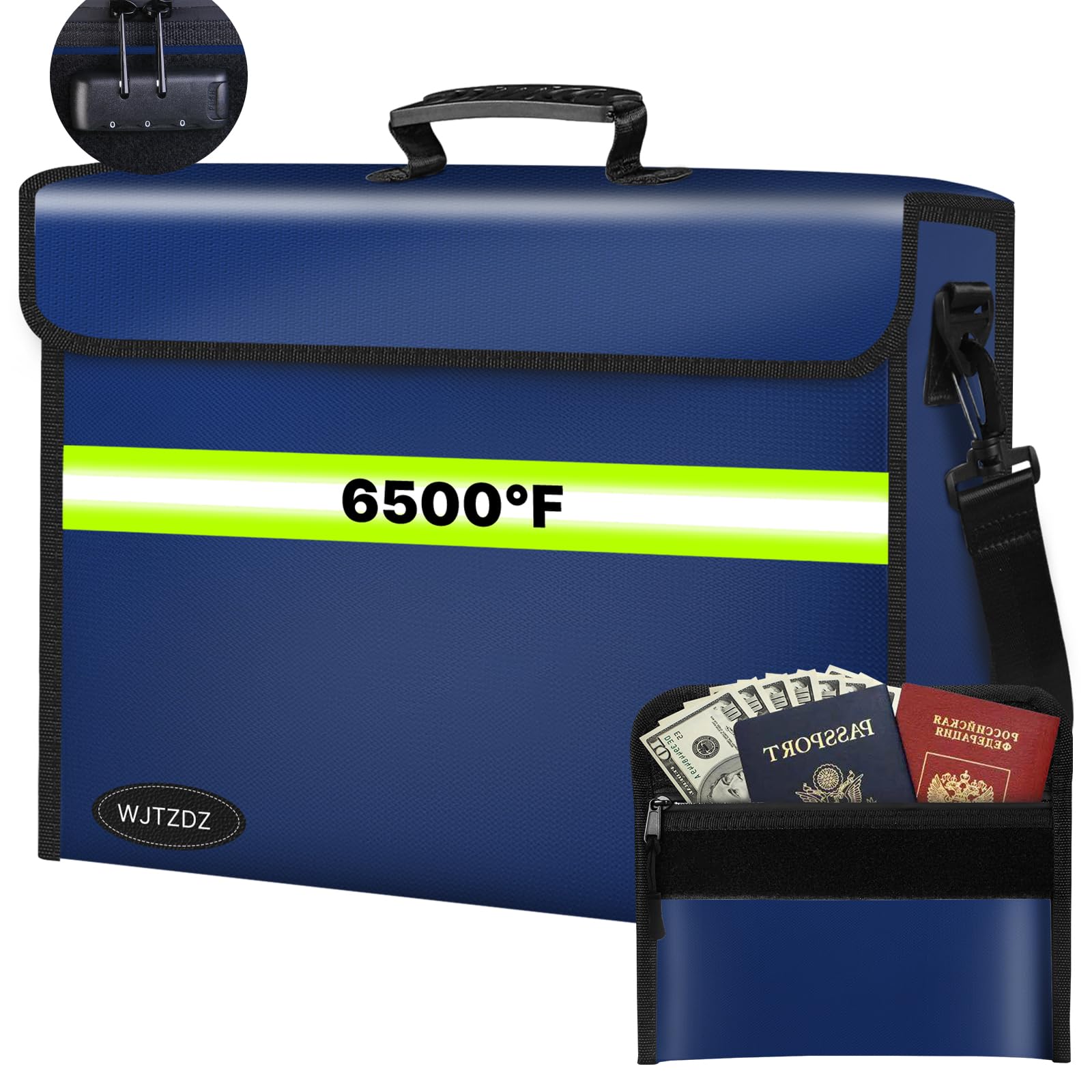 WJTZDZ 6500 °F Verbesserter Feuerfester Geldbeutel mit Wasserdichtem Reißverschluss für Bargeld,10 Schichten Wärmeisoliertes Material/Reflexstreifen