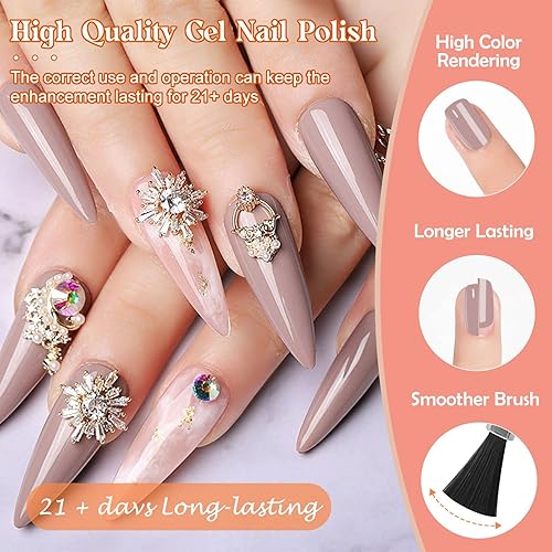 Miniatura 3 de Esmalte de gel, kit de iniciación de 8 colores de piel rosa nude, otoño, día de Acción de Gracias, todas las estaciones, marrón neutro, juego de