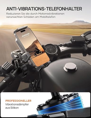 JOYROOM Motorcycle Phone Mount Aluminum Alloy with Vibration Dampener, Motorcycle Phone Holder for Motorcycle Harley Bike Bicycle Scooter ATV/UTV, Compatible with iPhone, Samsung, All Cell Phones - 2