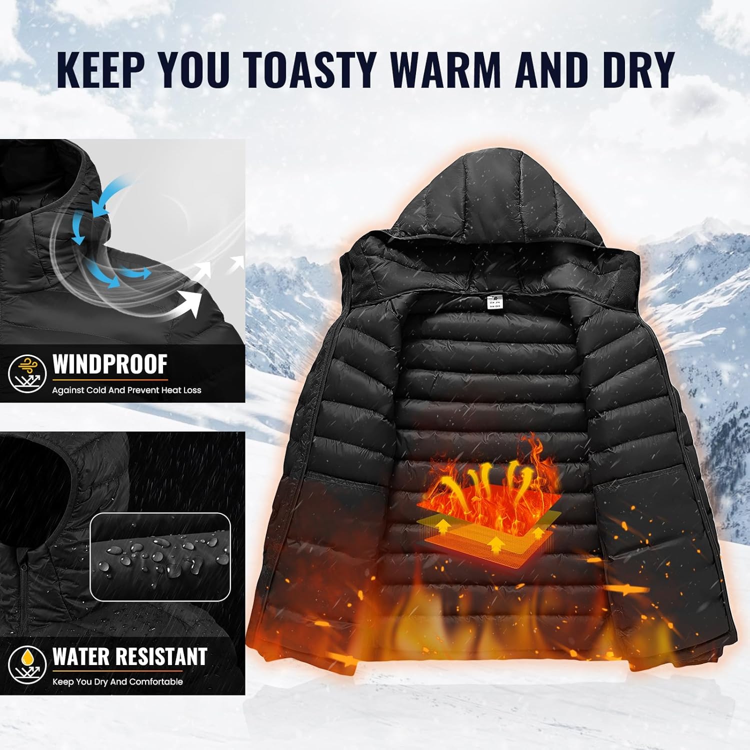 Rdruko Men's Lightweight Packable Puffer Jacket with Hood High Collar Water Resistant Warm Insulated Puffy Winter Coats - Image 4