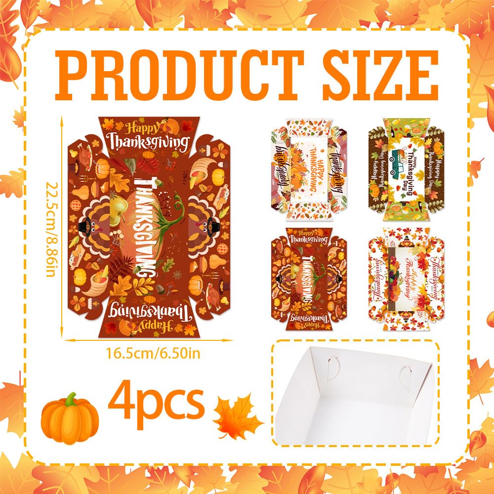 16 Pieces Thanksgiving Paper Food Boats Disposable Paper Boat Trays, Autumn-Themed Party Food Serving Tray Boat Basket, Food Boats for Snack Popcorn Sandwich Burger Taco BBQ Dessert Fries Nacho