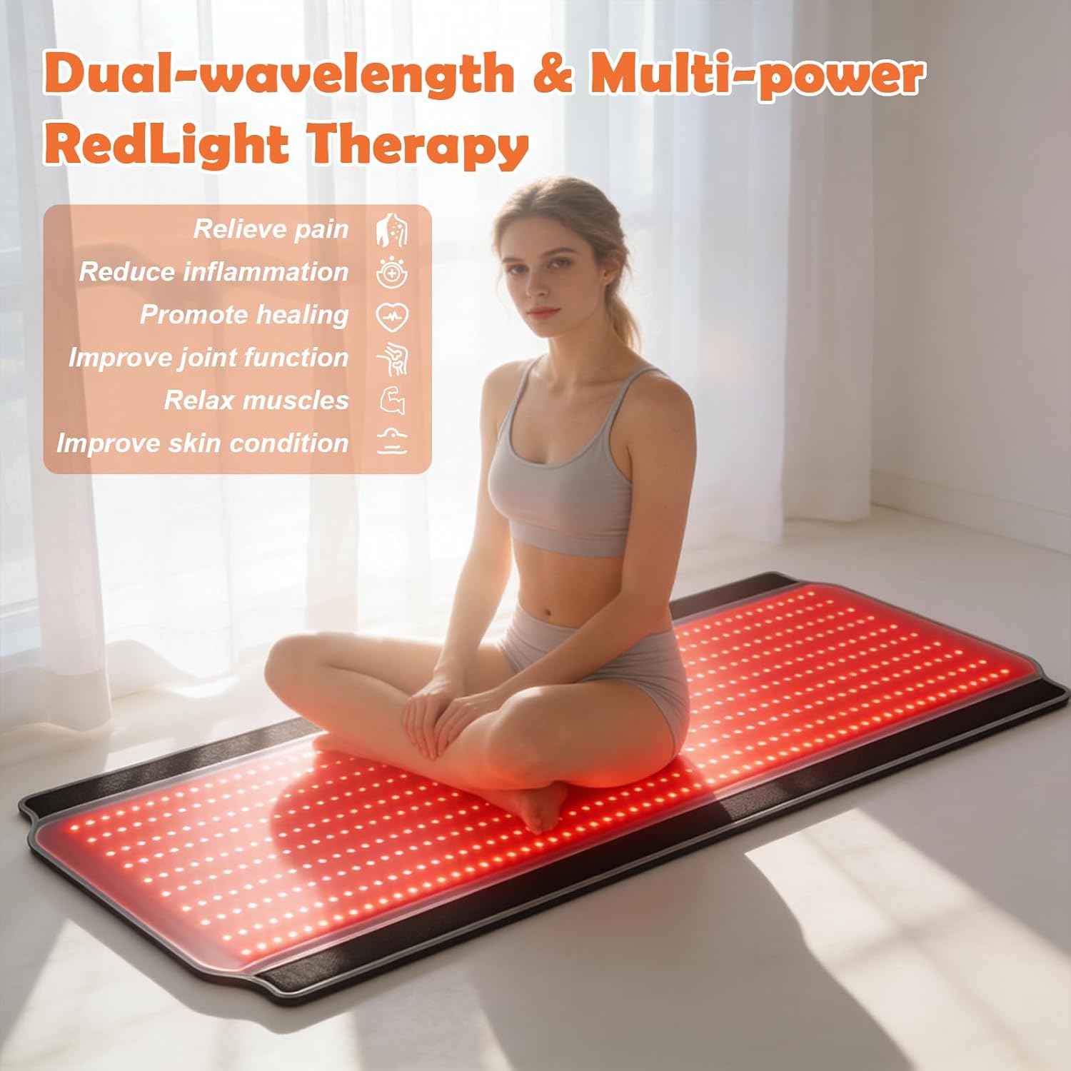 full body red light therapy mat, 59.1"*25.6" whole red light therapy pad for body with 660nm & 850nm, 600 leds redlight blanket with adjustable timer & intensity, gifts for women, men, and pets 59.1"x25.6" - 600leds