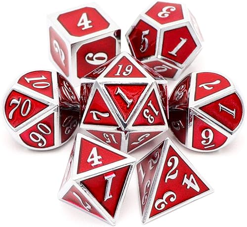 Haxtec - Juego de dados metálicos para Calabozos y Dragones (DND, D&D), 7 unidades con dados de 20, 12, 10, 8, 6 y 4 para juegos de rol de mesa