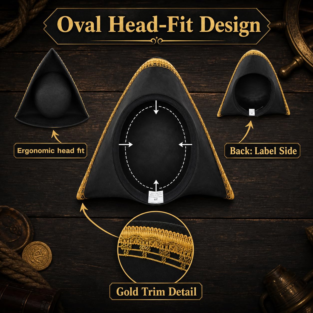 HOMELEX Cappello da pirata per donne e uomini, tricorno coloniale per Halloween, accessorio per costume da guerra rivoluzionaria