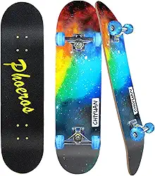 Easy_Way Skates completos - Skates padrão para iniciantes, crianças, meninos, meninas adolescentes - 79 cm x 20 cm Canadian Maple Cruiser Pro Skate Board, skates (Skype noturno)