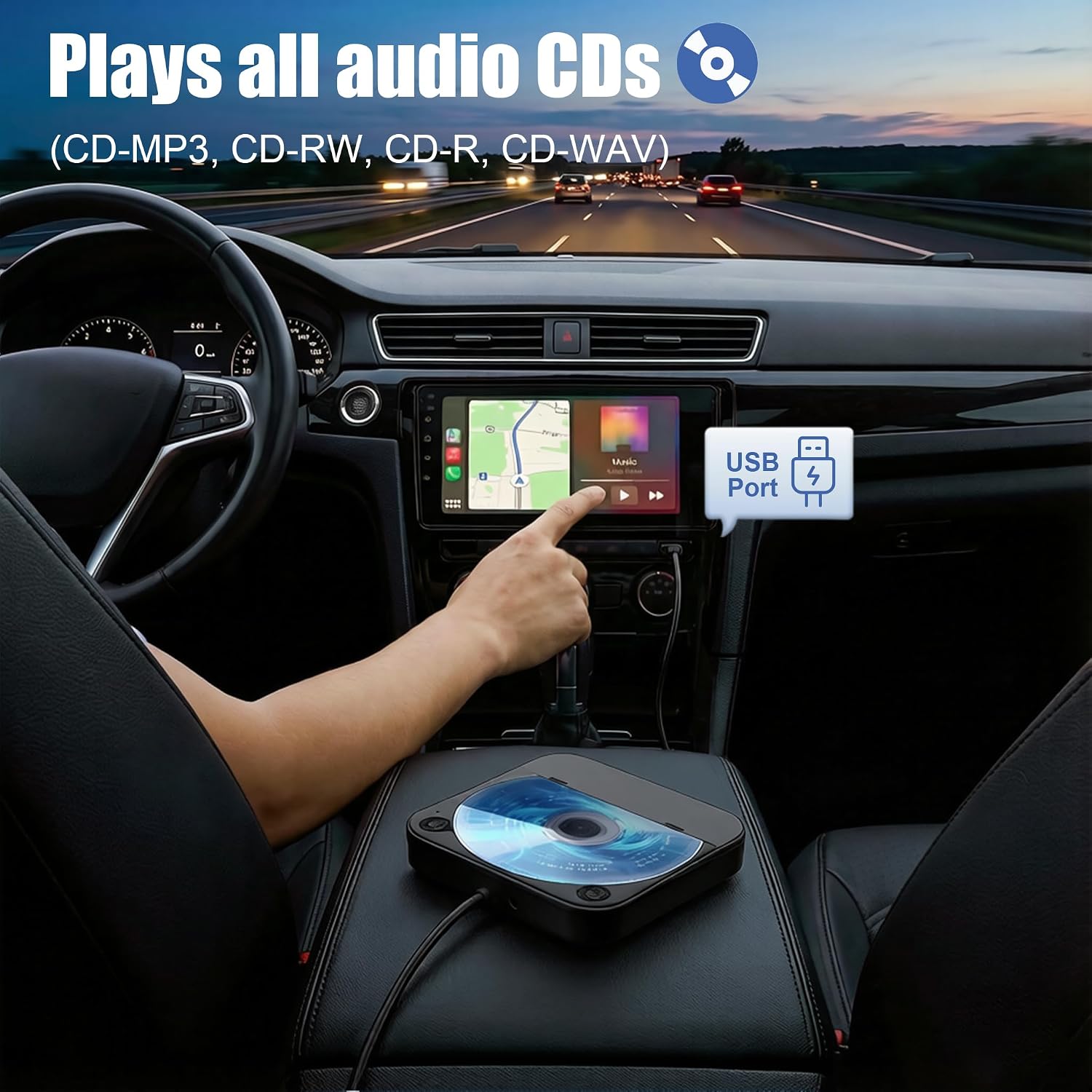 CD Player for Car, External Portable Car CD Players with USB/AUX Adapter