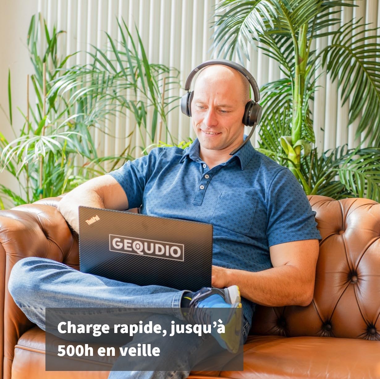 GEQUDIO GB-2 Casque avec microphone Bluetooth | Casque sans fil | Réduction passive du bruit | Connectez 2 appareils simultanément (téléphone portable, PC, ordinateur portable) | Casque sans fil |