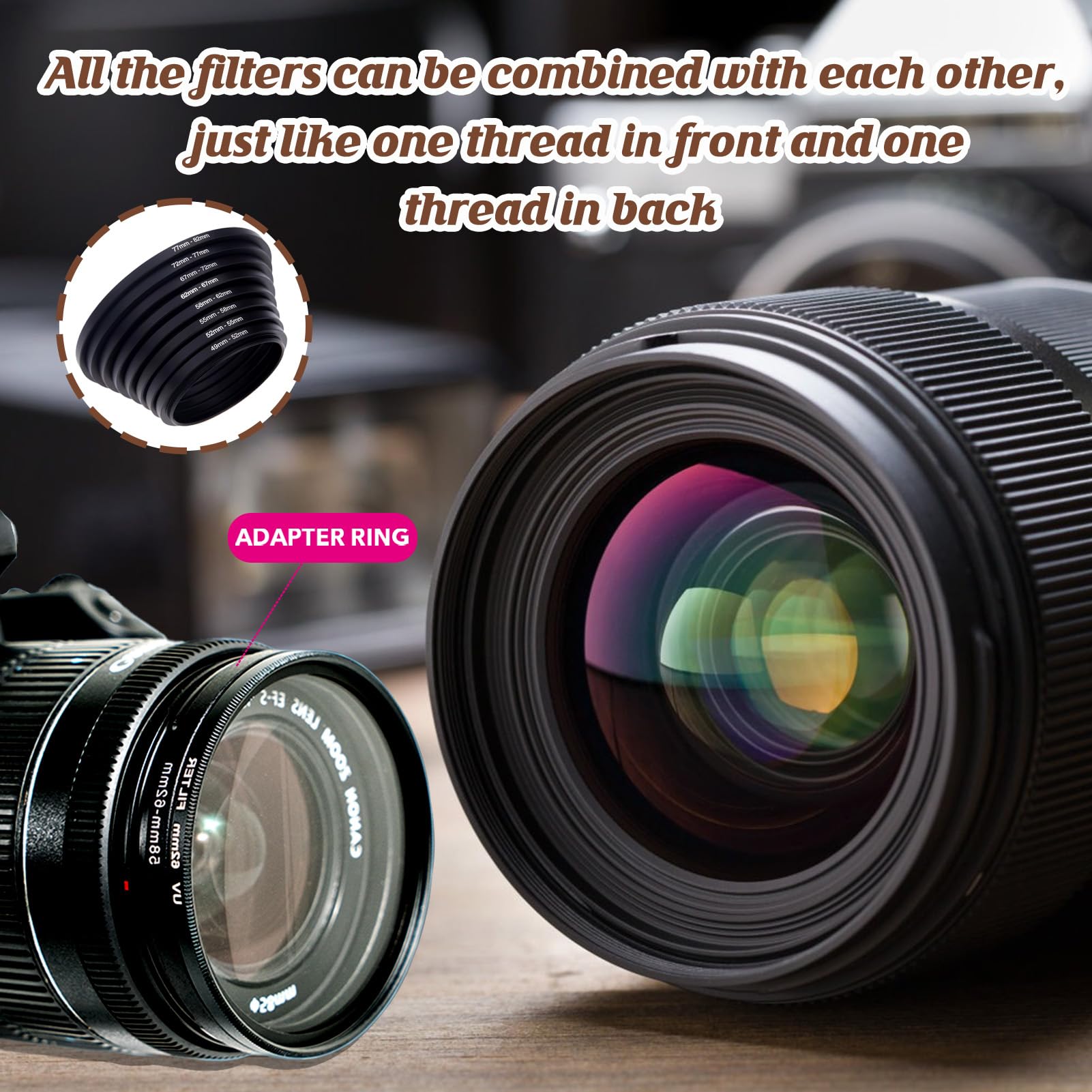 Bague d'Adaptation pour Filtre d'Objectif d'Appareil Photo Métal, 8pcs Step Rings