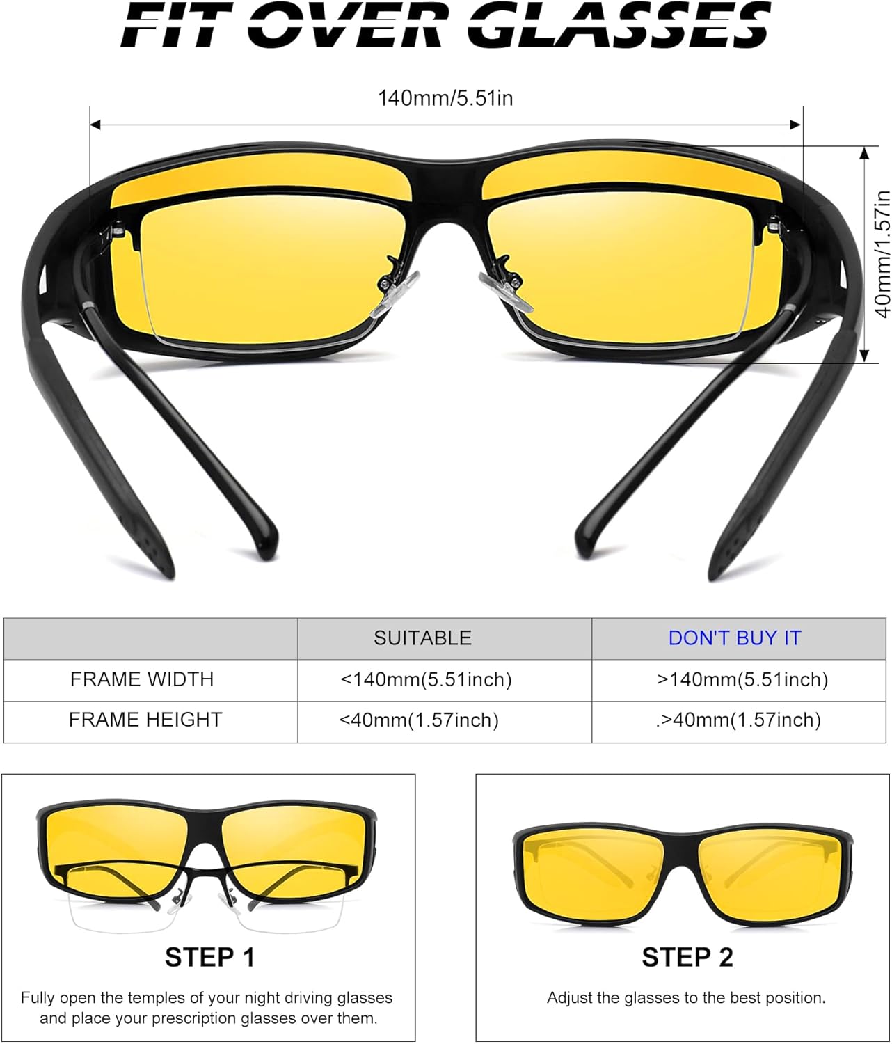 NSSIW Night-Vision-Glasses Women Mens Over-the-Glasses: Wrap-Around Anti Glare Polarized Night Vision Glasses for Driving