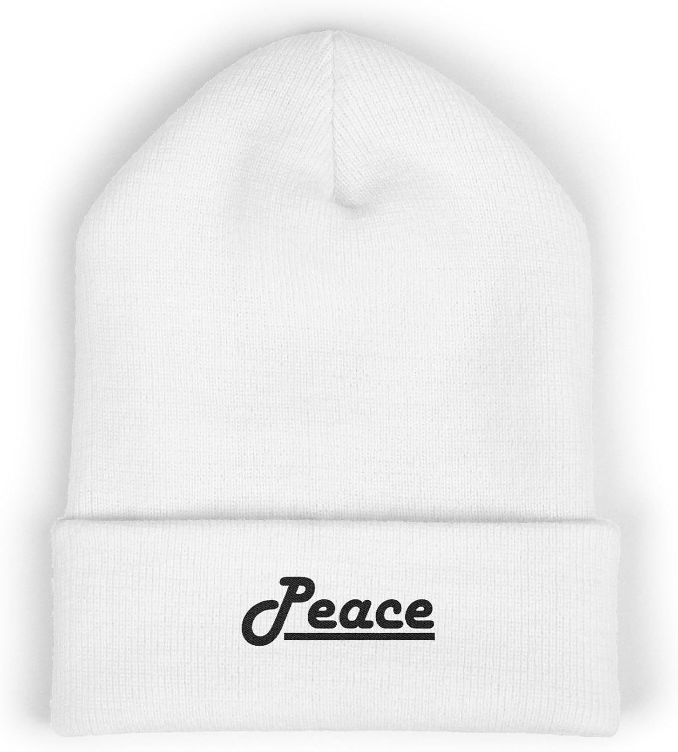 Premium Classic Cuffed Beanie Hat Gift - Peace Embroidery Message