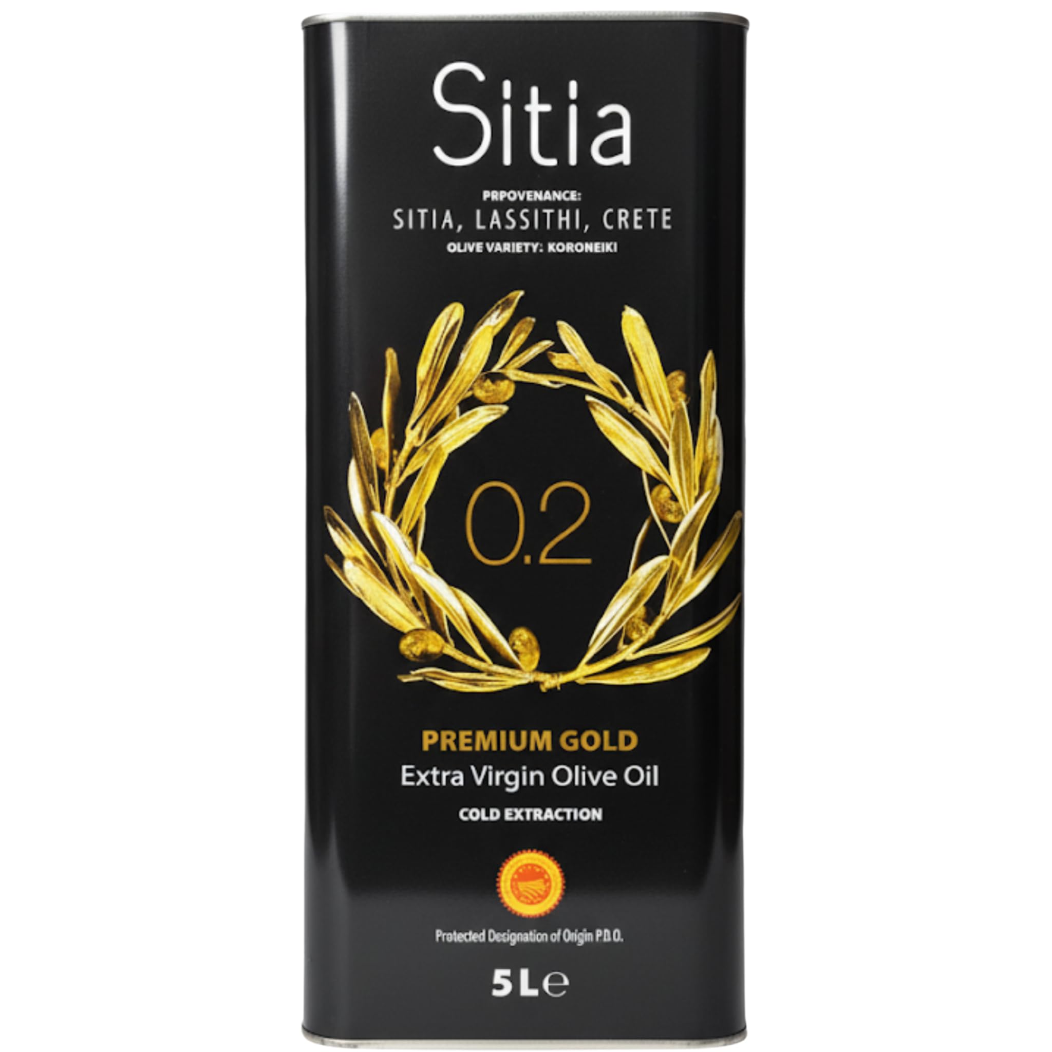 Sitía Premium Extra Vergine Olivenöl 5L – Griechisches Natives Olivenöl Extra aus Kreta, Kaltgepresst, Sehr Niedriger Säuregehalt 0,2%