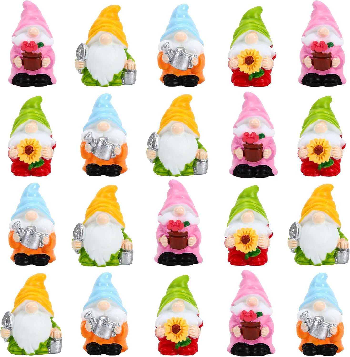 20Pcs Spring Mini Gnomes,Tiny Miniature Resin Spring Gnomes for Fairy Garden Acc…