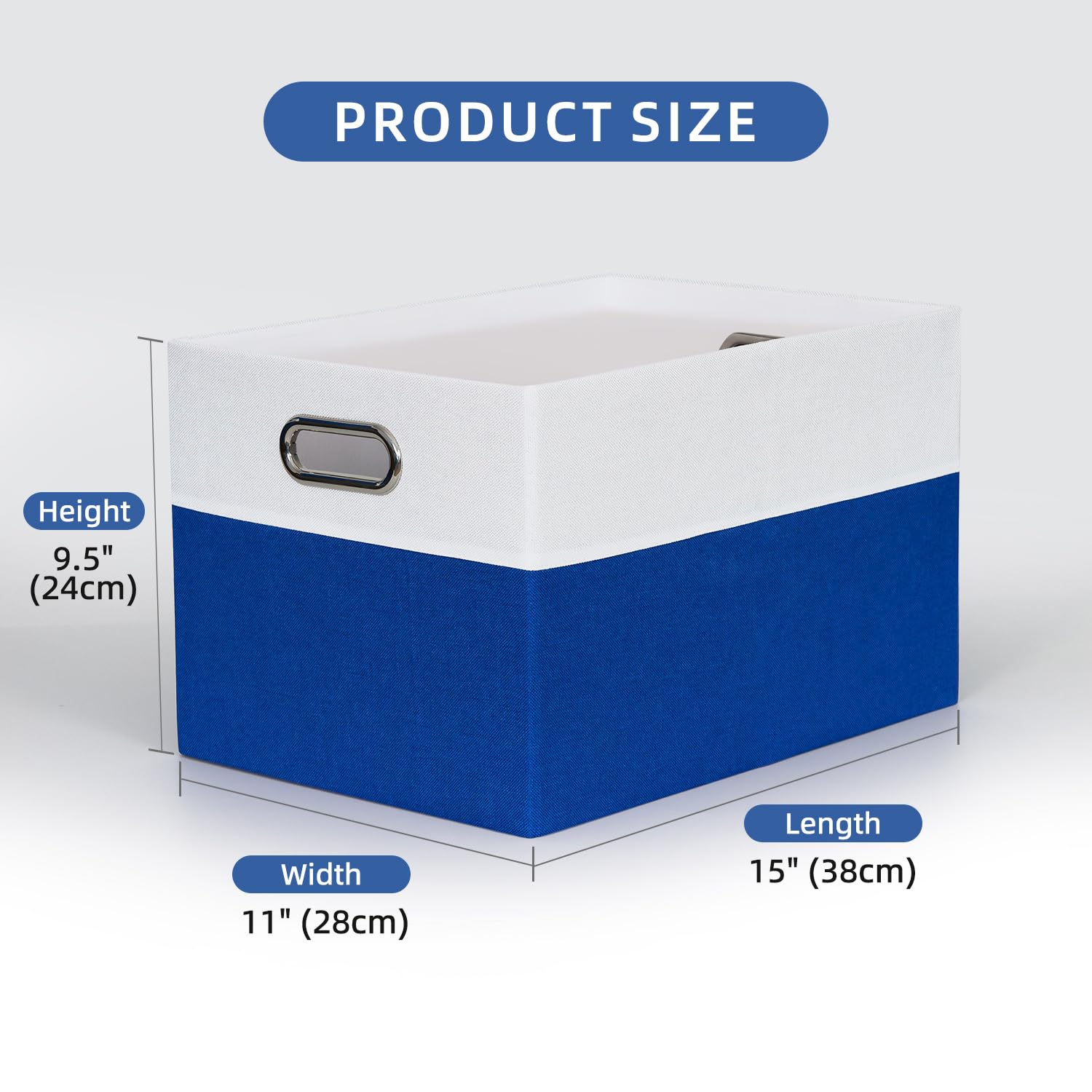 3 Stück Aufbewahrungsbox aus Stoff, Faltbare Ordnungsboxen mit Metallgriff, Boxen Aufbewahrung, Faltbox, Aufbewahrung für Kleidung, Geeignet für Schränke, Büros, 38x28x24 cm (Weiß & Blau)