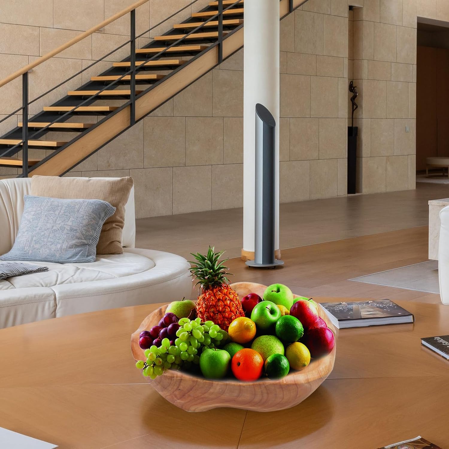 Root Carving Wooden Fruit Bowl 20-24cm Diameter Handmade Solid Wood Tray Creative Serving Plate for Living Room Dining Table Appetizer Dessert Random Style