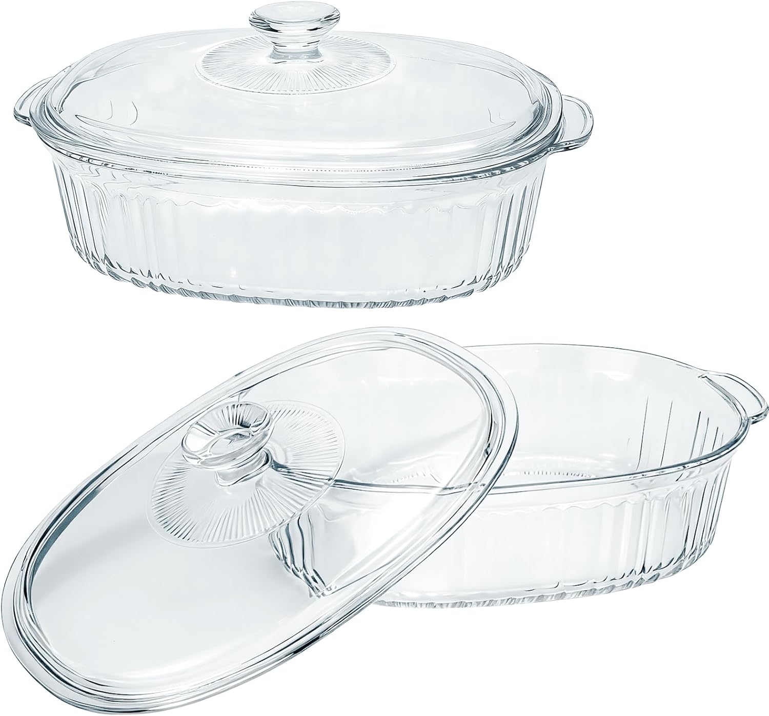 2 Pack Glass Casserole Dish with Lid, Clear Glass Cookware Baking Dish, Casserole Dishes for Oven & Microwave Use, Versatile Deep Food Container for Baking (1.9QT and 3.0QT)
