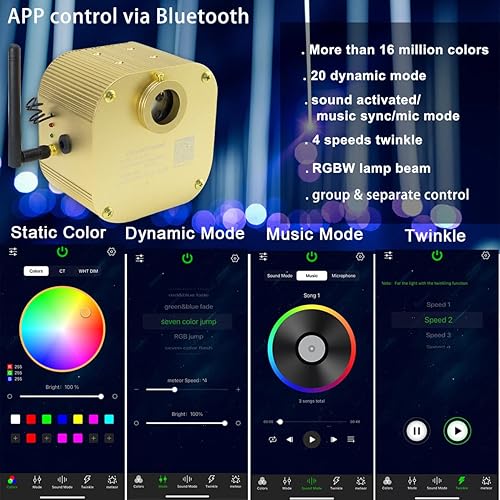 Miniatura 2 de Luces Azimom Bluetooth, con control, de 16 vatios, parpadean, luces de fibra óptica, iluminación de estrella para techo