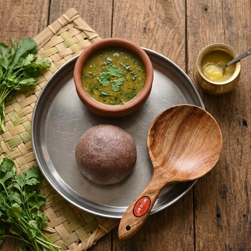 WoodKit Neem Wood Ragi Mudde Shaper | Traditional Ragi Sangati Maker & Millet Ball Ladle | Heat Resistant & Ergonomic 10" Design | Eco-Friendly, Non-Toxic & Antibacterial Brown 24.5 cm