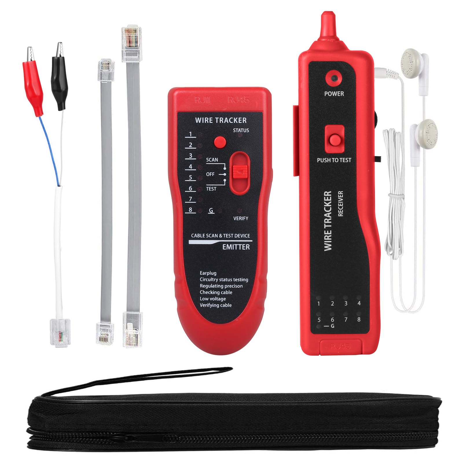 MOOCCI Cable Tracer Ethernet Network Cable Tester RJ45 RJ11 - Wire Toner Tracker CAT5 CAT6 Continuity Tester - Tone Generator and Probe Kit Telephone Line Finder Locator Detector Tool - Red