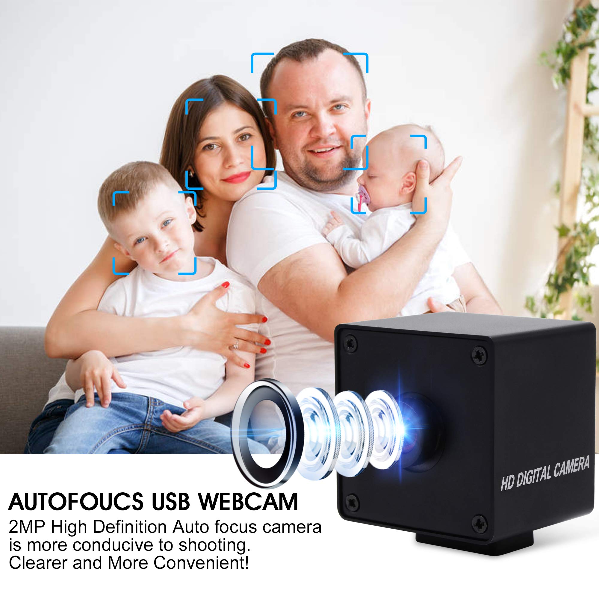 G Telecamera USB Autofocus 1080p grandangolare Webcam, 2mp 100degree Nessuna distorsione Obiettivo Webcam,Mac, Raspberry Pi