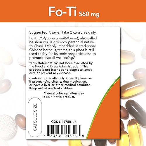 Miniatura 10 de NOW Suplementos, Fo-Ti (Polygonum multiflorum) 560 mg, Ho Shou Wu, Suplemento herbario, 100 cápsulas vegetales